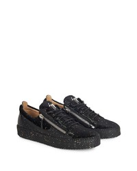 schwarze bedruckte Leder niedrige Sneakers von Giuseppe Zanotti