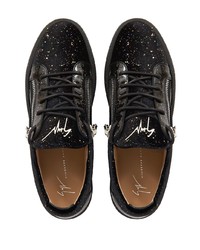 schwarze bedruckte Leder niedrige Sneakers von Giuseppe Zanotti