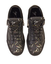 schwarze bedruckte Leder niedrige Sneakers von Giuseppe Zanotti