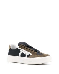 schwarze bedruckte Leder niedrige Sneakers von Salvatore Ferragamo