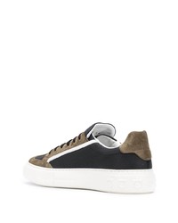 schwarze bedruckte Leder niedrige Sneakers von Salvatore Ferragamo