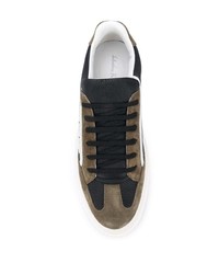 schwarze bedruckte Leder niedrige Sneakers von Salvatore Ferragamo