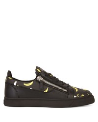 schwarze bedruckte Leder niedrige Sneakers von Giuseppe Zanotti