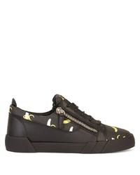 schwarze bedruckte Leder niedrige Sneakers von Giuseppe Zanotti