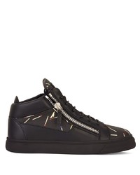 schwarze bedruckte Leder niedrige Sneakers von Giuseppe Zanotti