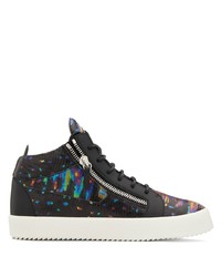 schwarze bedruckte Leder niedrige Sneakers von Giuseppe Zanotti