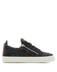 schwarze bedruckte Leder niedrige Sneakers von Giuseppe Zanotti