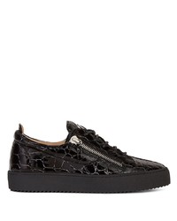 schwarze bedruckte Leder niedrige Sneakers von Giuseppe Zanotti