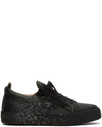 schwarze bedruckte Leder niedrige Sneakers von Giuseppe Zanotti