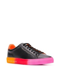 schwarze bedruckte Leder niedrige Sneakers von Philipp Plein