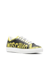 schwarze bedruckte Leder niedrige Sneakers von Moschino