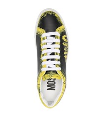 schwarze bedruckte Leder niedrige Sneakers von Moschino