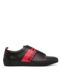 schwarze bedruckte Leder niedrige Sneakers von Hugo