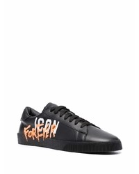 schwarze bedruckte Leder niedrige Sneakers von DSQUARED2