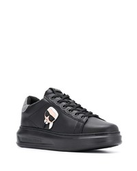 schwarze bedruckte Leder niedrige Sneakers von Karl Lagerfeld