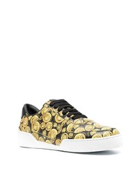 schwarze bedruckte Leder niedrige Sneakers von Versace