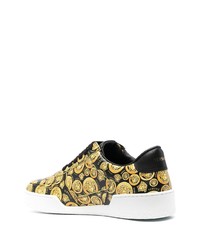 schwarze bedruckte Leder niedrige Sneakers von Versace