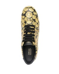 schwarze bedruckte Leder niedrige Sneakers von Versace