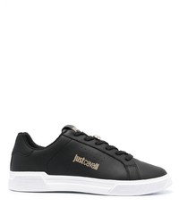 schwarze bedruckte Leder niedrige Sneakers von Just Cavalli