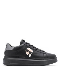 schwarze bedruckte Leder niedrige Sneakers von Karl Lagerfeld