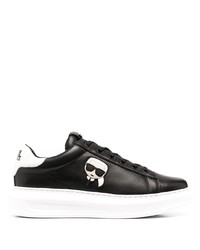 schwarze bedruckte Leder niedrige Sneakers von Karl Lagerfeld