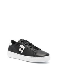 schwarze bedruckte Leder niedrige Sneakers von Karl Lagerfeld