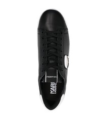 schwarze bedruckte Leder niedrige Sneakers von Karl Lagerfeld