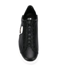 schwarze bedruckte Leder niedrige Sneakers von Karl Lagerfeld