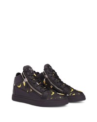 schwarze bedruckte Leder niedrige Sneakers von Giuseppe Zanotti