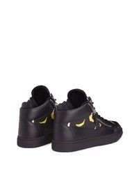 schwarze bedruckte Leder niedrige Sneakers von Giuseppe Zanotti