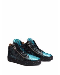 schwarze bedruckte Leder niedrige Sneakers von Giuseppe Zanotti