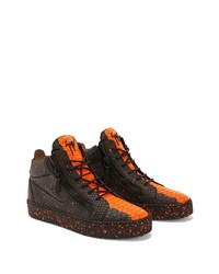 schwarze bedruckte Leder niedrige Sneakers von Giuseppe Zanotti