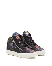 schwarze bedruckte Leder niedrige Sneakers von Giuseppe Zanotti