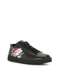 schwarze bedruckte Leder niedrige Sneakers von Kenzo