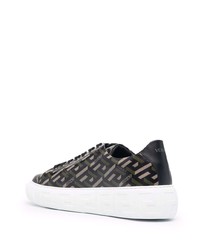 schwarze bedruckte Leder niedrige Sneakers von Versace