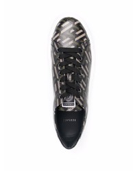 schwarze bedruckte Leder niedrige Sneakers von Versace