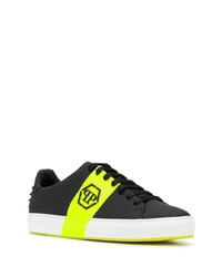 schwarze bedruckte Leder niedrige Sneakers von Philipp Plein