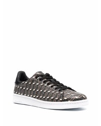 schwarze bedruckte Leder niedrige Sneakers von DSQUARED2