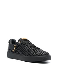 schwarze bedruckte Leder niedrige Sneakers von Balmain