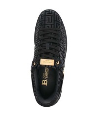 schwarze bedruckte Leder niedrige Sneakers von Balmain