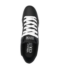 schwarze bedruckte Leder niedrige Sneakers von VERSACE JEANS COUTURE