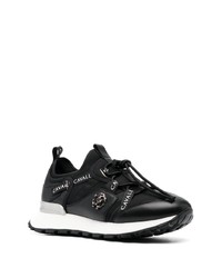 schwarze bedruckte Leder niedrige Sneakers von Roberto Cavalli