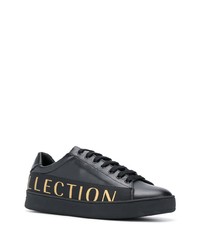 schwarze bedruckte Leder niedrige Sneakers von Versace Collection