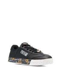 schwarze bedruckte Leder niedrige Sneakers von VERSACE JEANS COUTURE