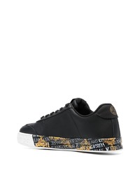 schwarze bedruckte Leder niedrige Sneakers von VERSACE JEANS COUTURE