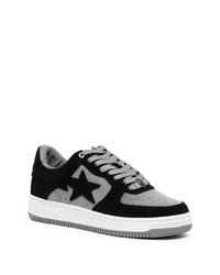 schwarze bedruckte Leder niedrige Sneakers von A Bathing Ape