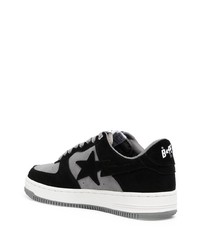 schwarze bedruckte Leder niedrige Sneakers von A Bathing Ape