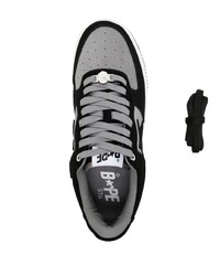 schwarze bedruckte Leder niedrige Sneakers von A Bathing Ape