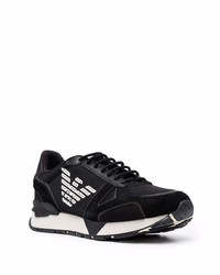 schwarze bedruckte Leder niedrige Sneakers von Emporio Armani