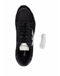 schwarze bedruckte Leder niedrige Sneakers von Emporio Armani